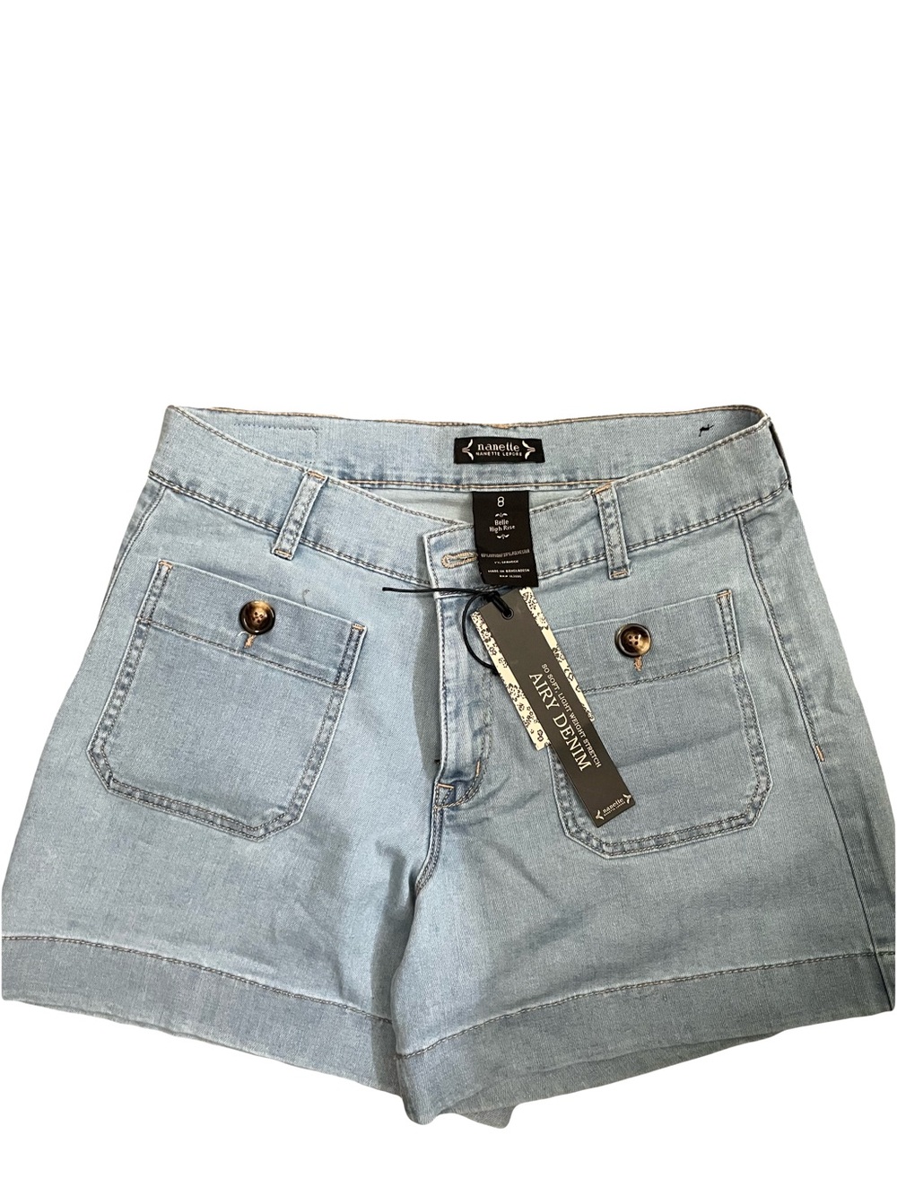 Nanette Lepore Light Blue Denim Patch-Pocket Shorts